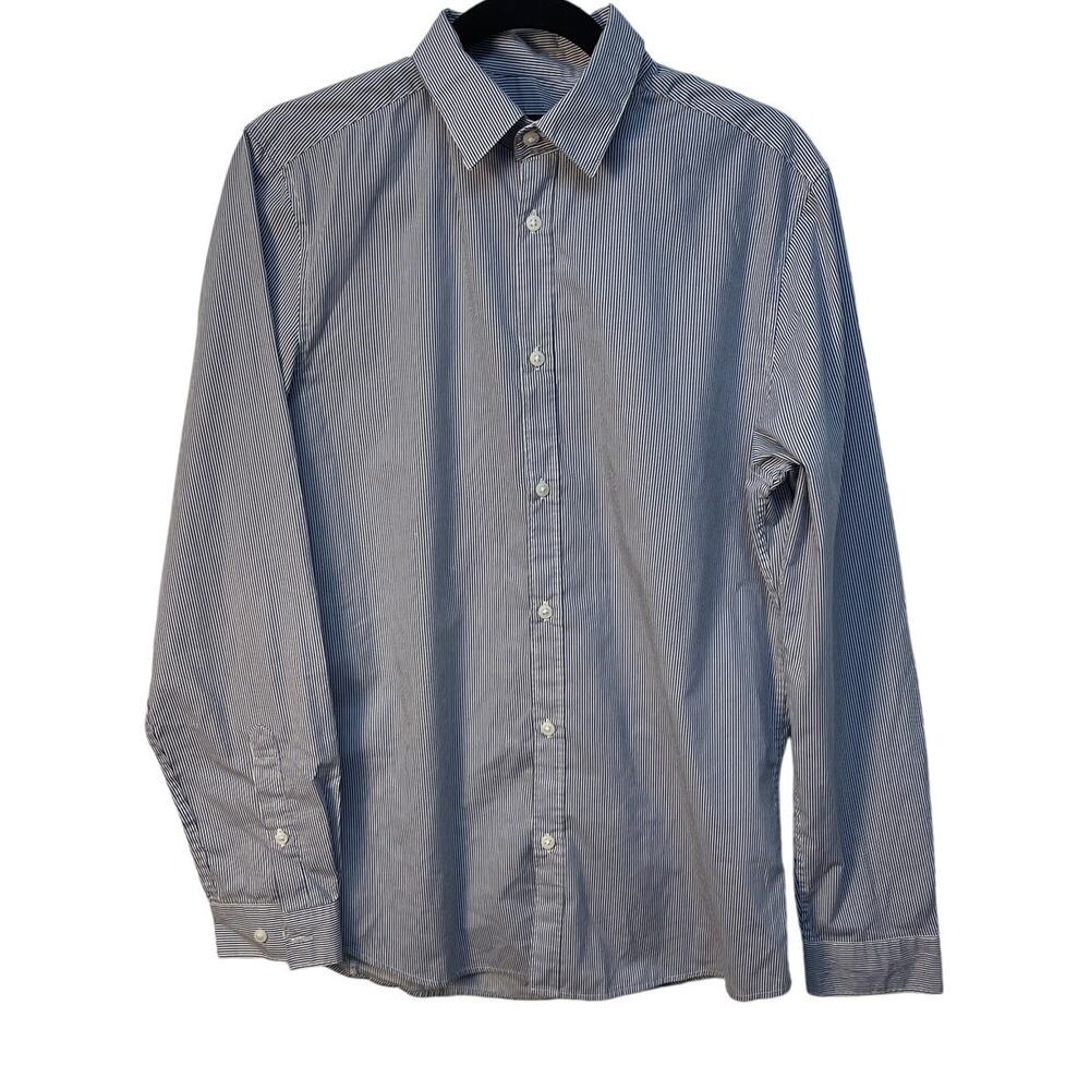 H&M Striped‎ Long Sleeve Collared Button Up Shirt Color Navy Blue/White Size M